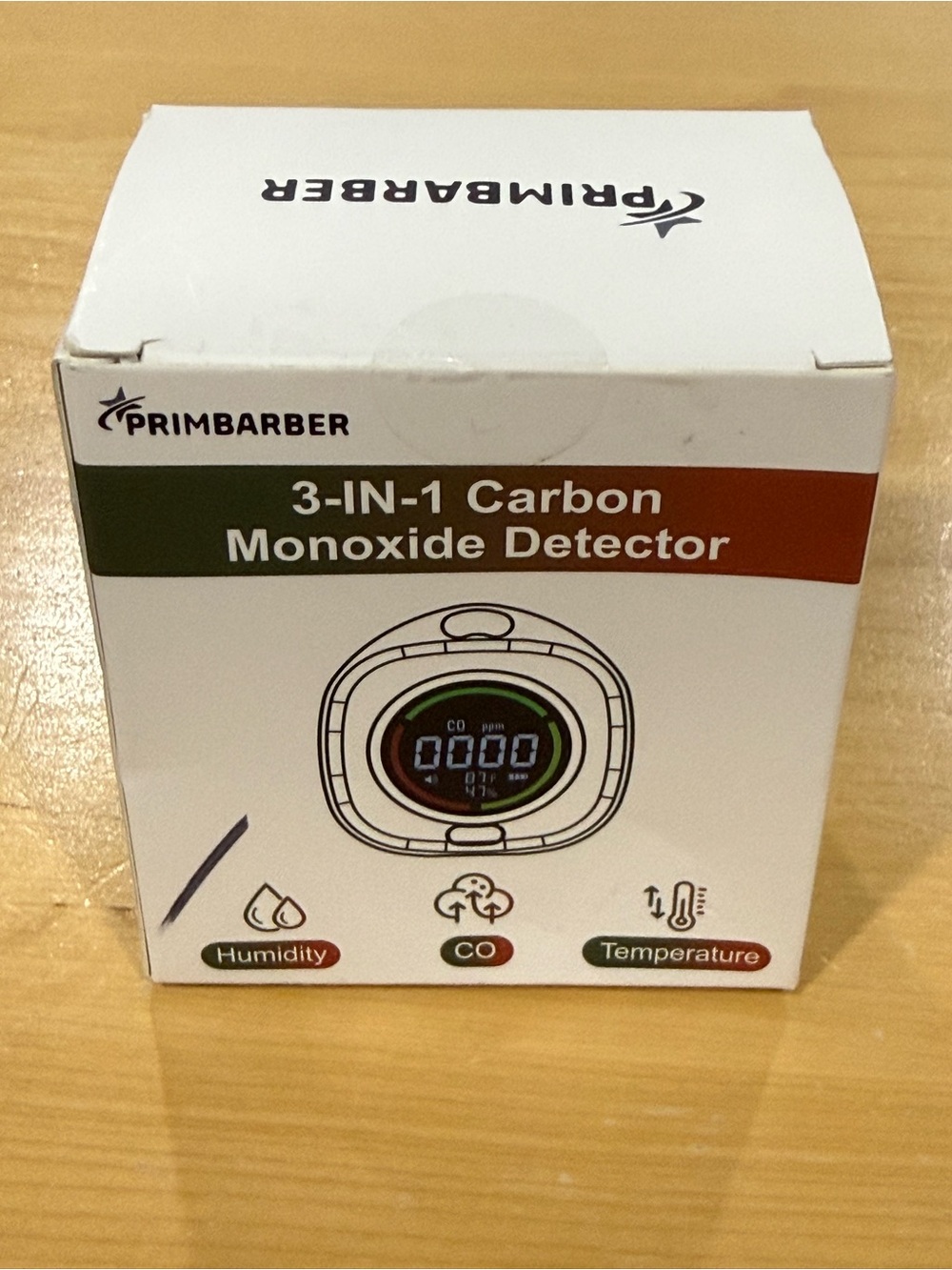 PRIMBARBER Portable Carbon Monoxide Detectors For Travel 3-In-1 Square Carbon Mo